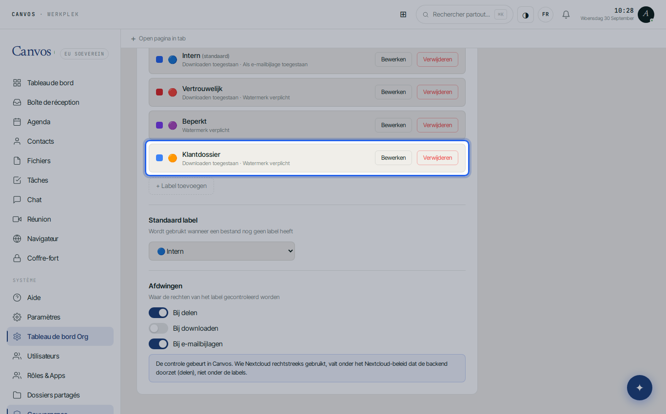 La nouvelle étiquette Dossier client dans la liste