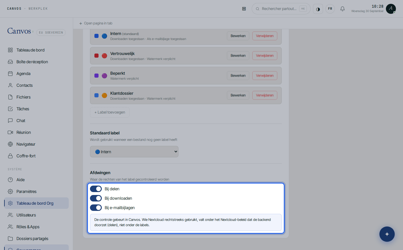 Les trois points d'application activés et la confirmation enregistré à