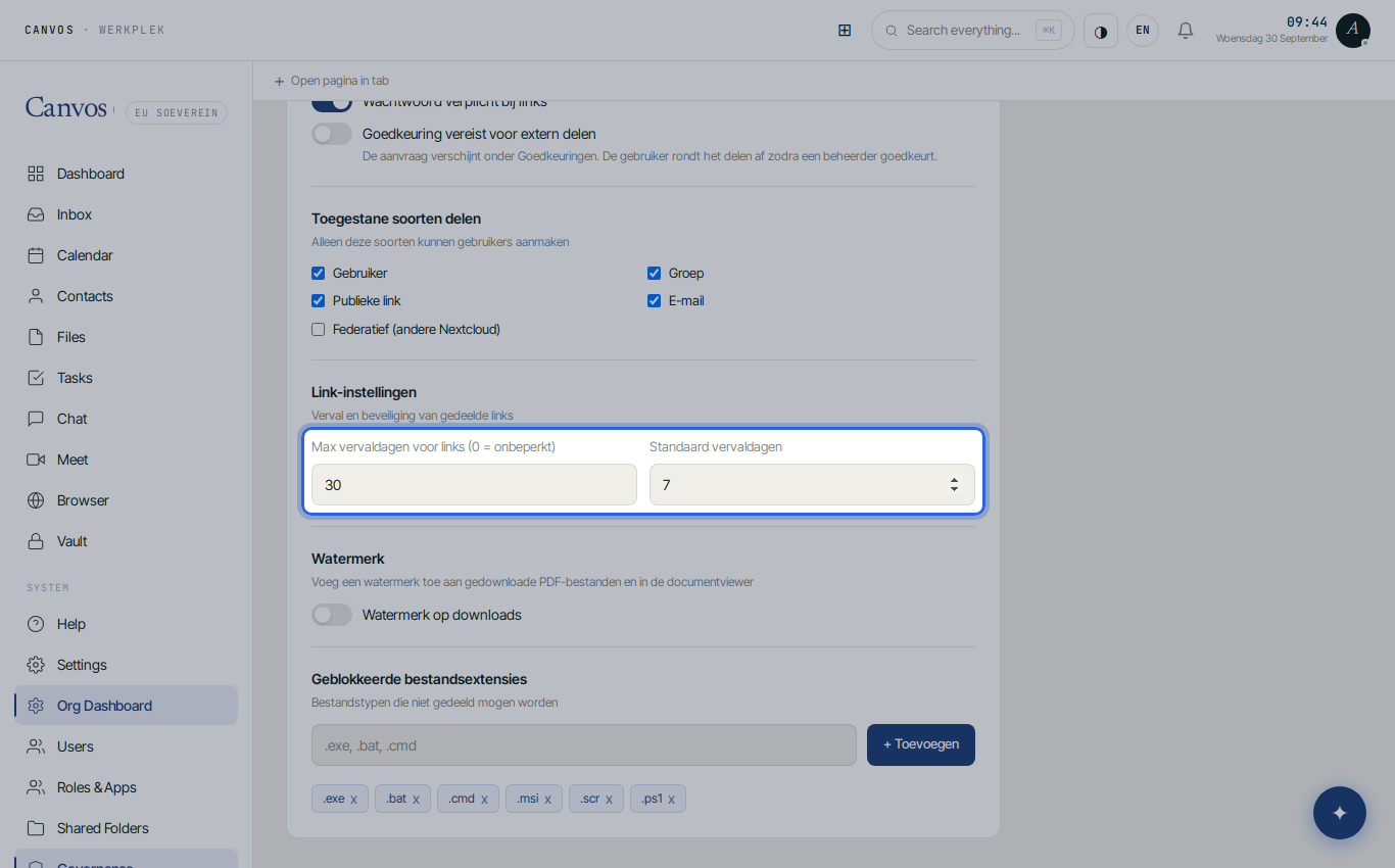 Maximum expiry 30 and default expiry 7 filled in