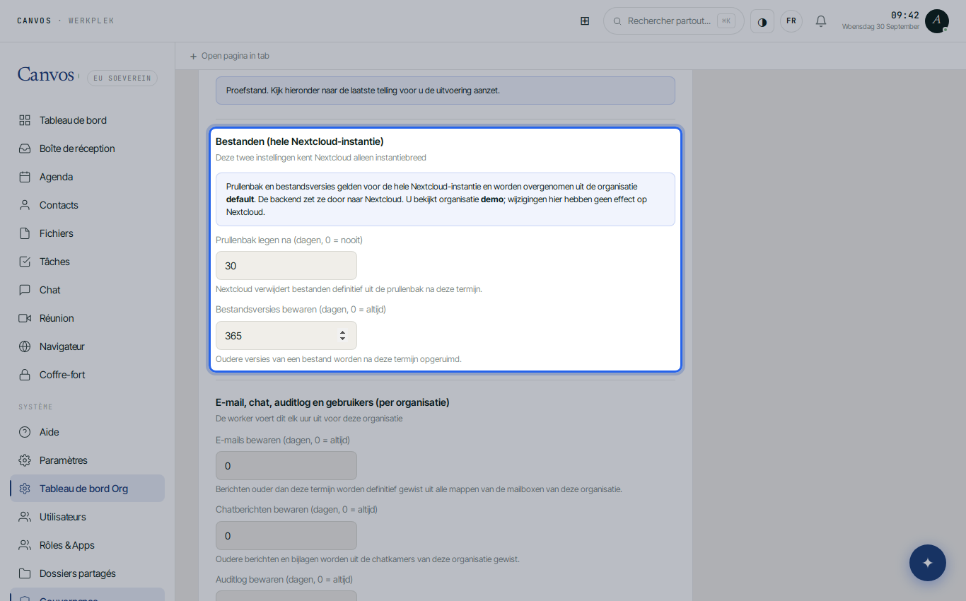 Vider la corbeille après 30 jours et conserver les versions 365 jours