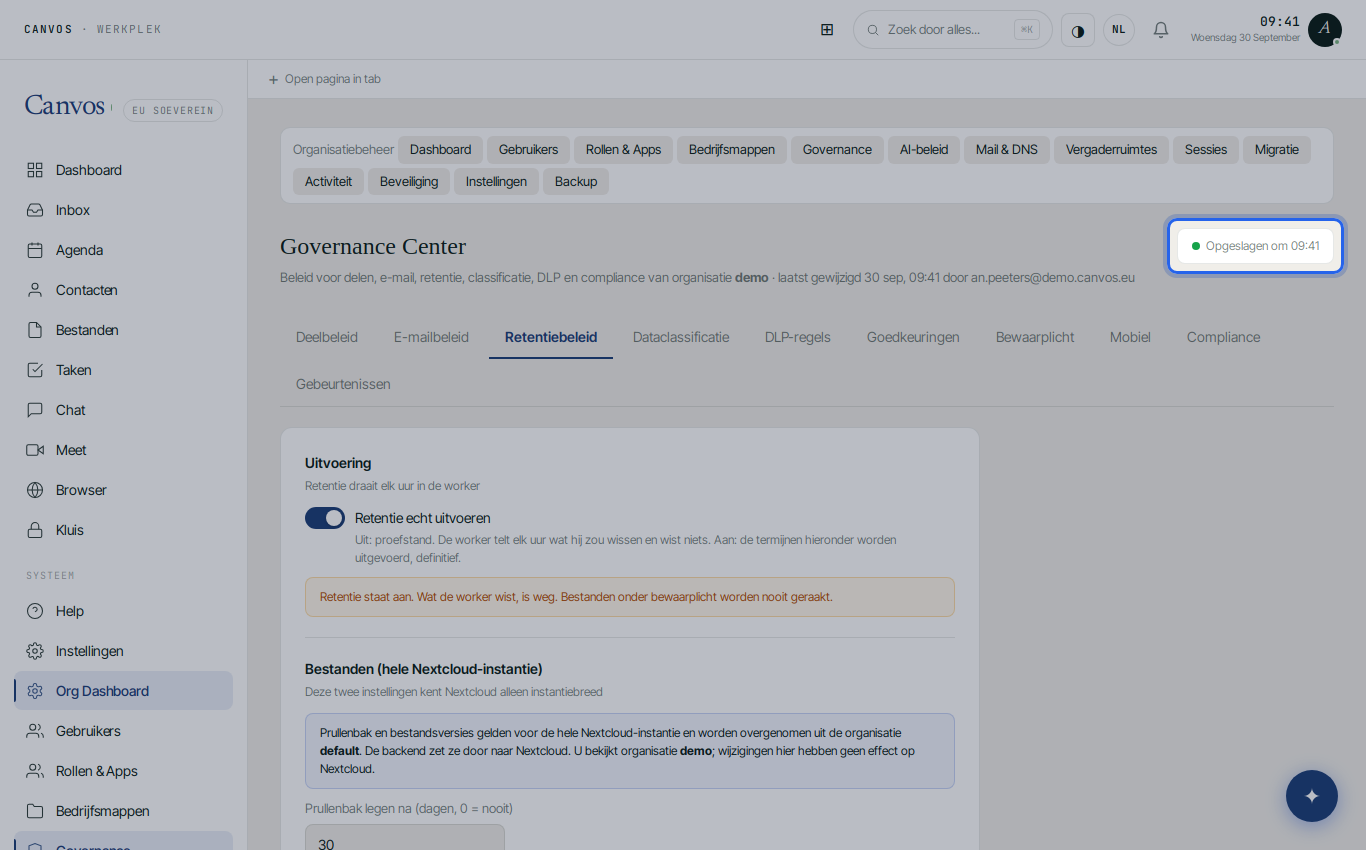 De pagina toont Opgeslagen om met een groen bolletje