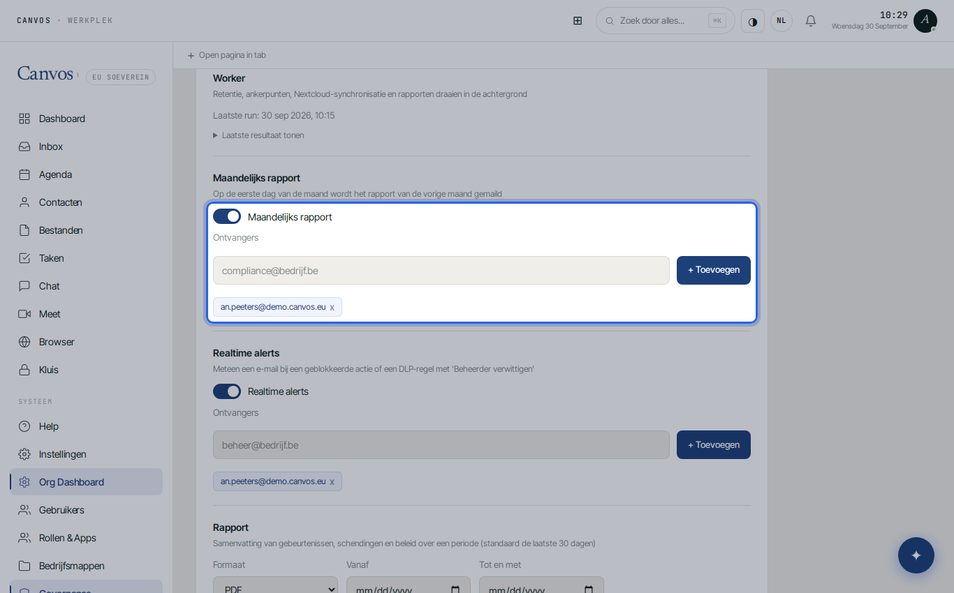 De toggle Maandelijks rapport ingeschakeld