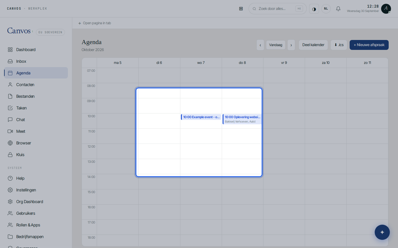 Het venster Deel kalender met agenda, collega en toegangsniveau