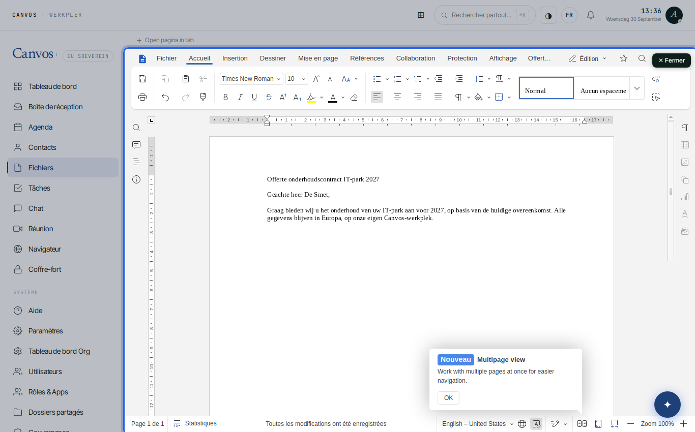 Du texte saisi dans le document, avec la mention que tout est enregistré
