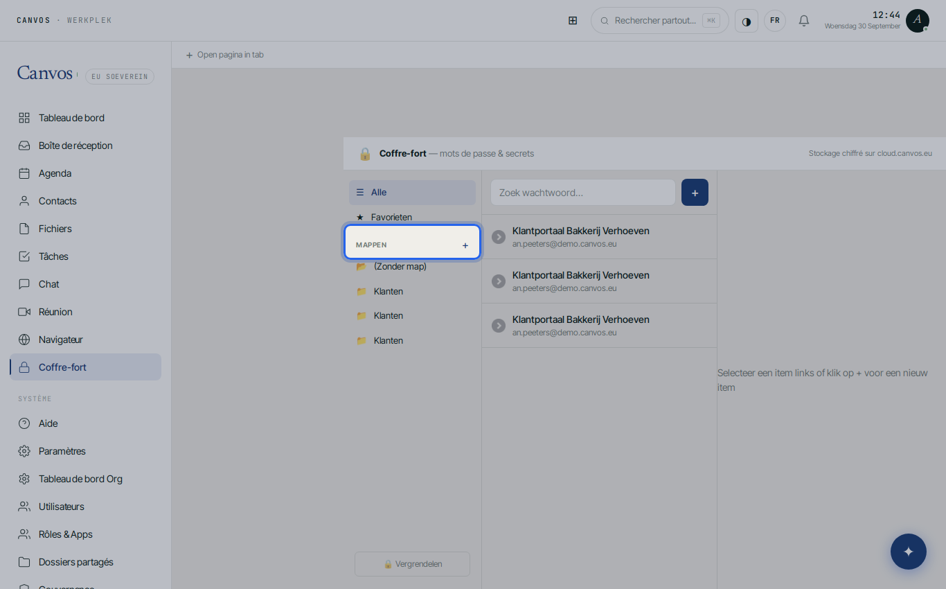 La liste des dossiers du coffre-fort