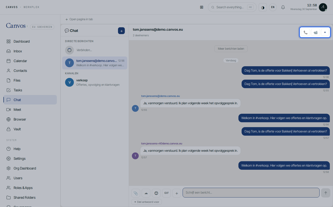 The sales channel with the video and audio meeting buttons