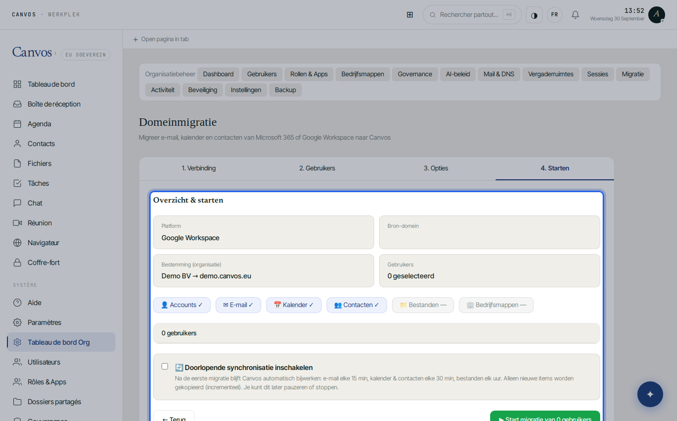 Étape 4 de l'assistant : aperçu, synchronisation continue et bouton de démarrage