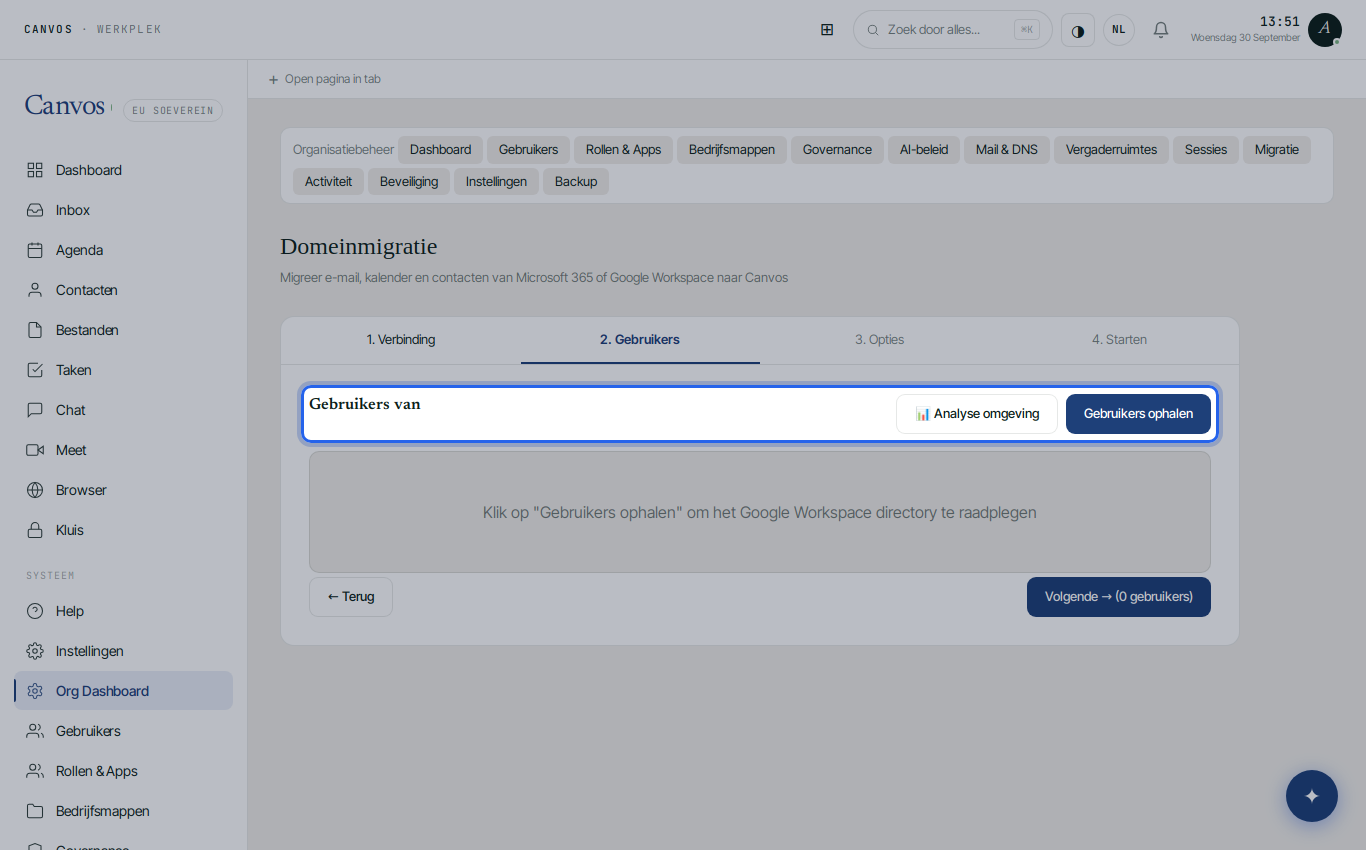 Stap 2 van de wizard: gebruikers ophalen uit de Google-directory