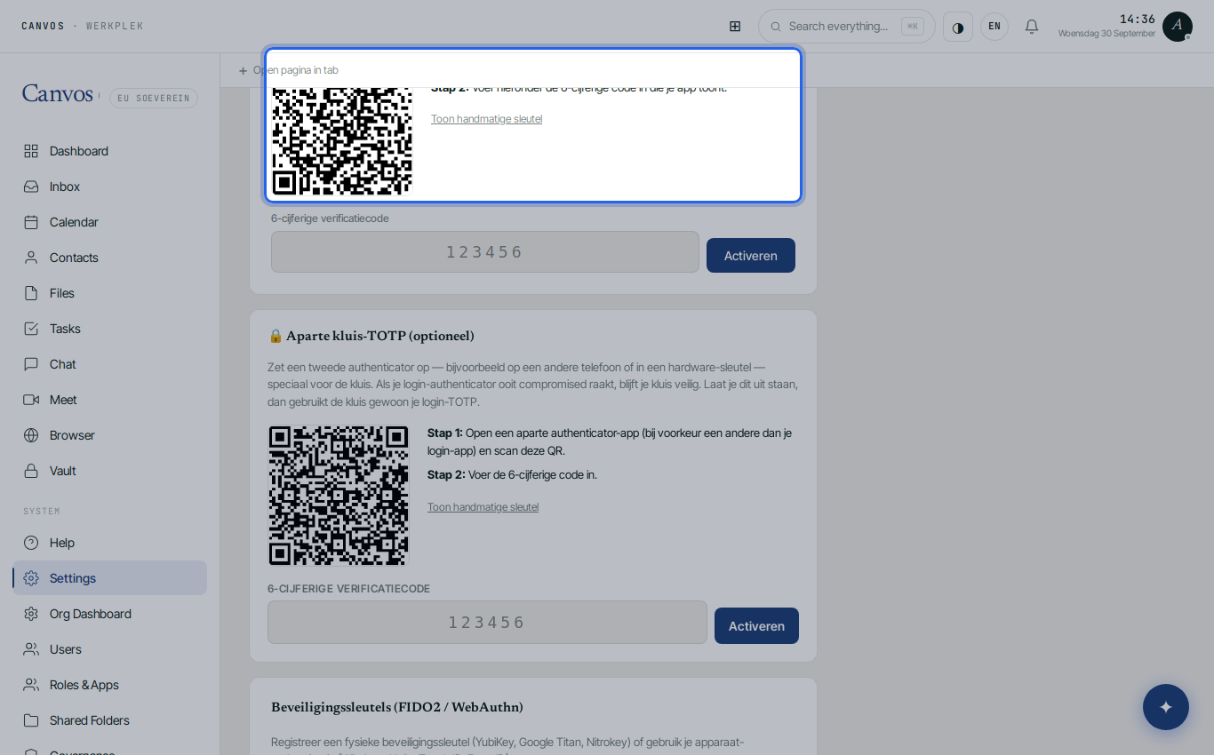 The QR code for the authenticator app in the settings