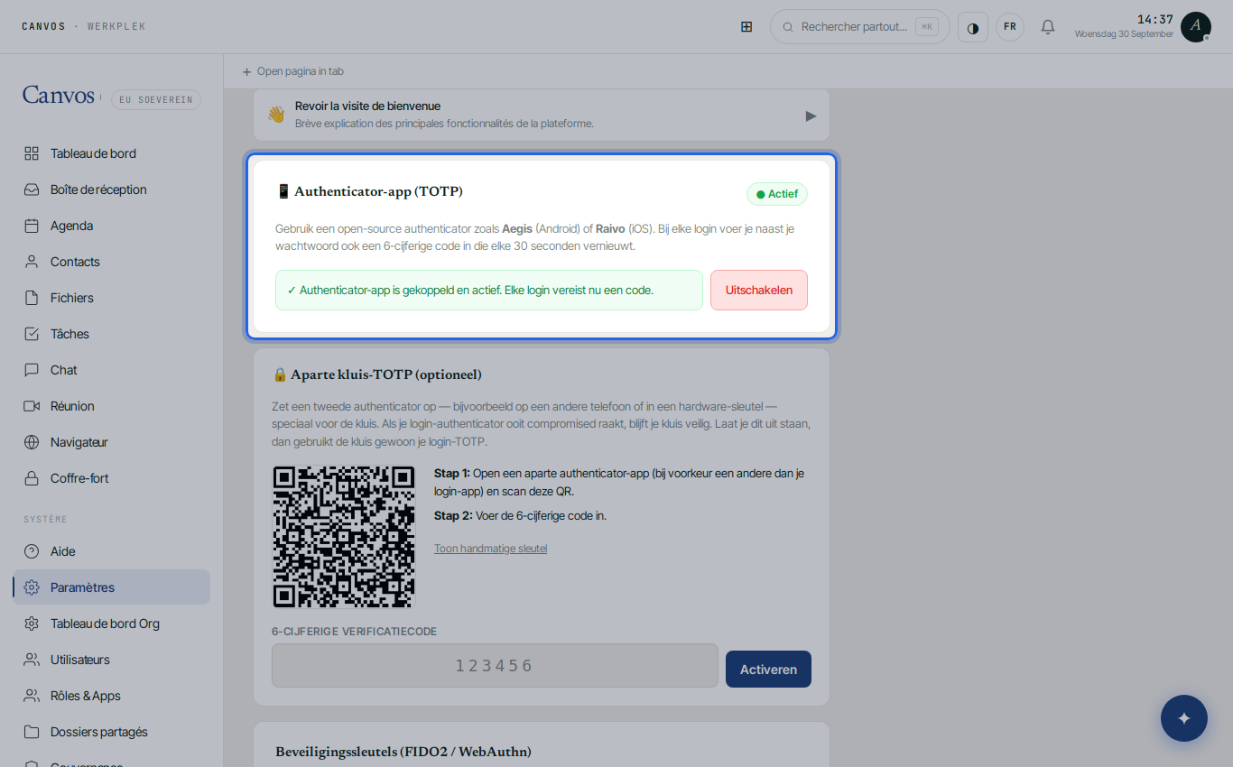 Confirmation que l'application d'authentification est liée et active