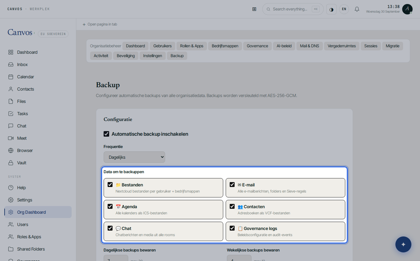 Automatic backup enabled with all data types ticked