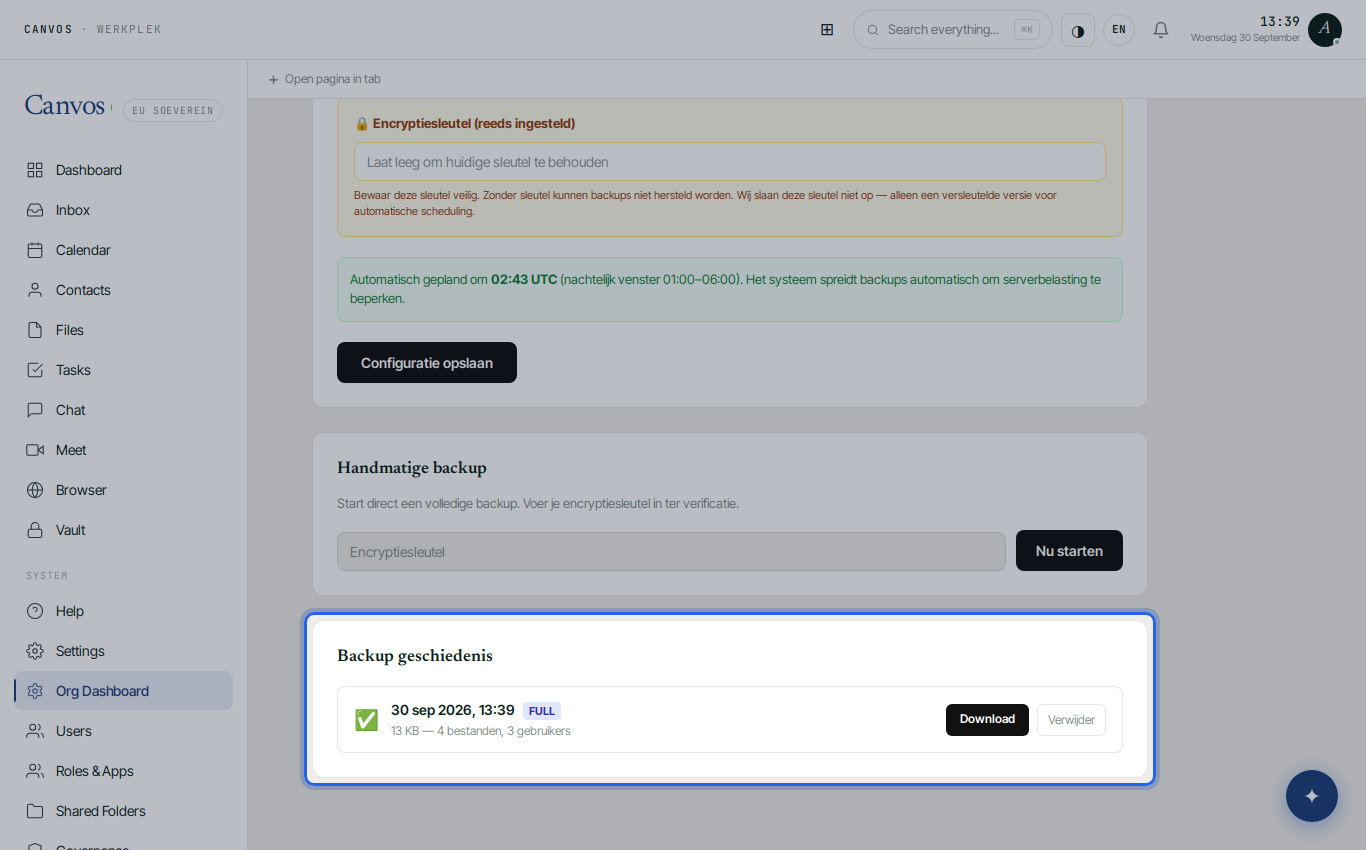 The history of completed backups