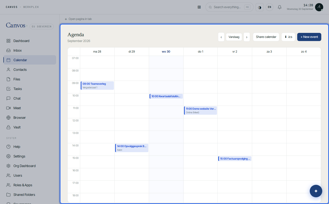 The week view of the calendar