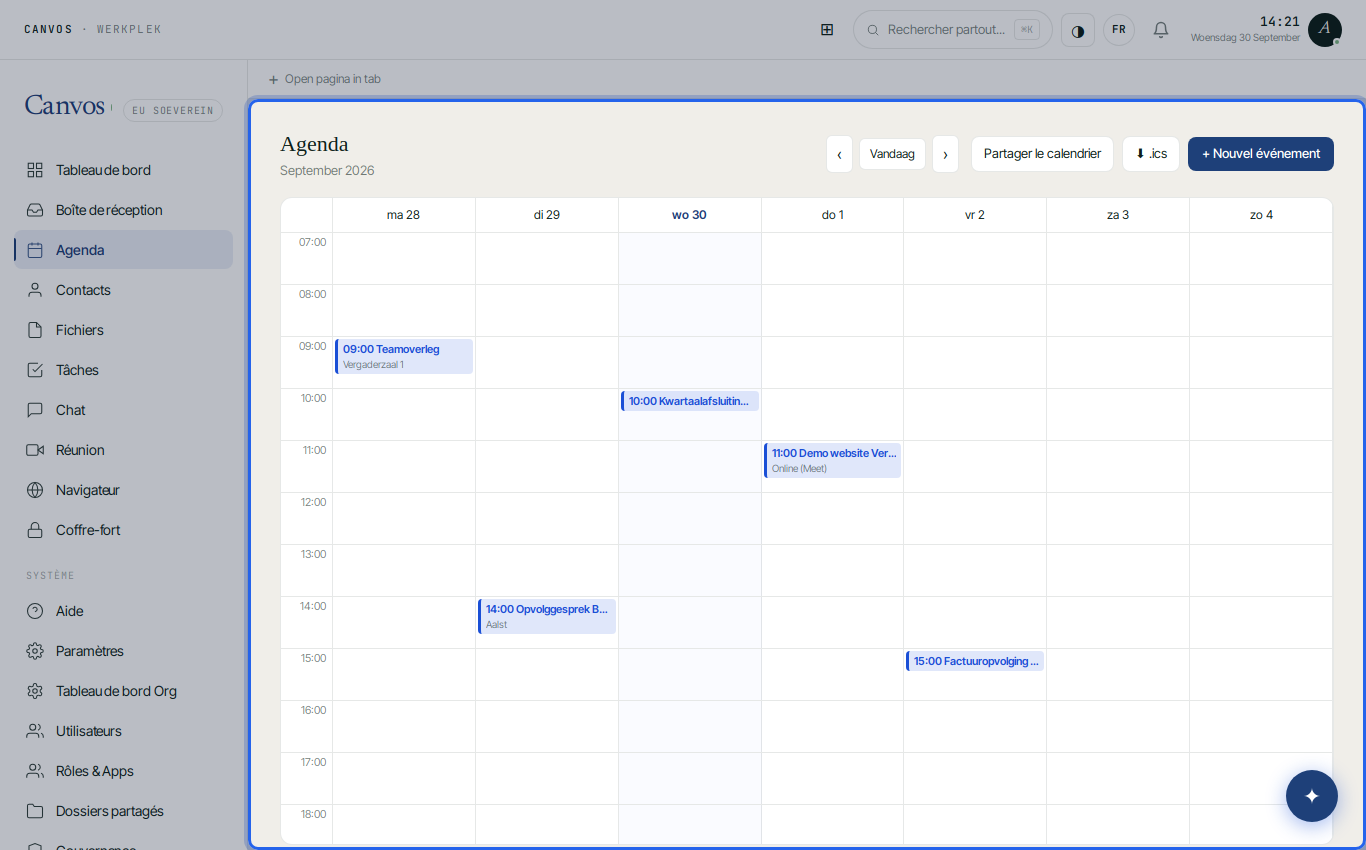 La vue hebdomadaire de l'agenda