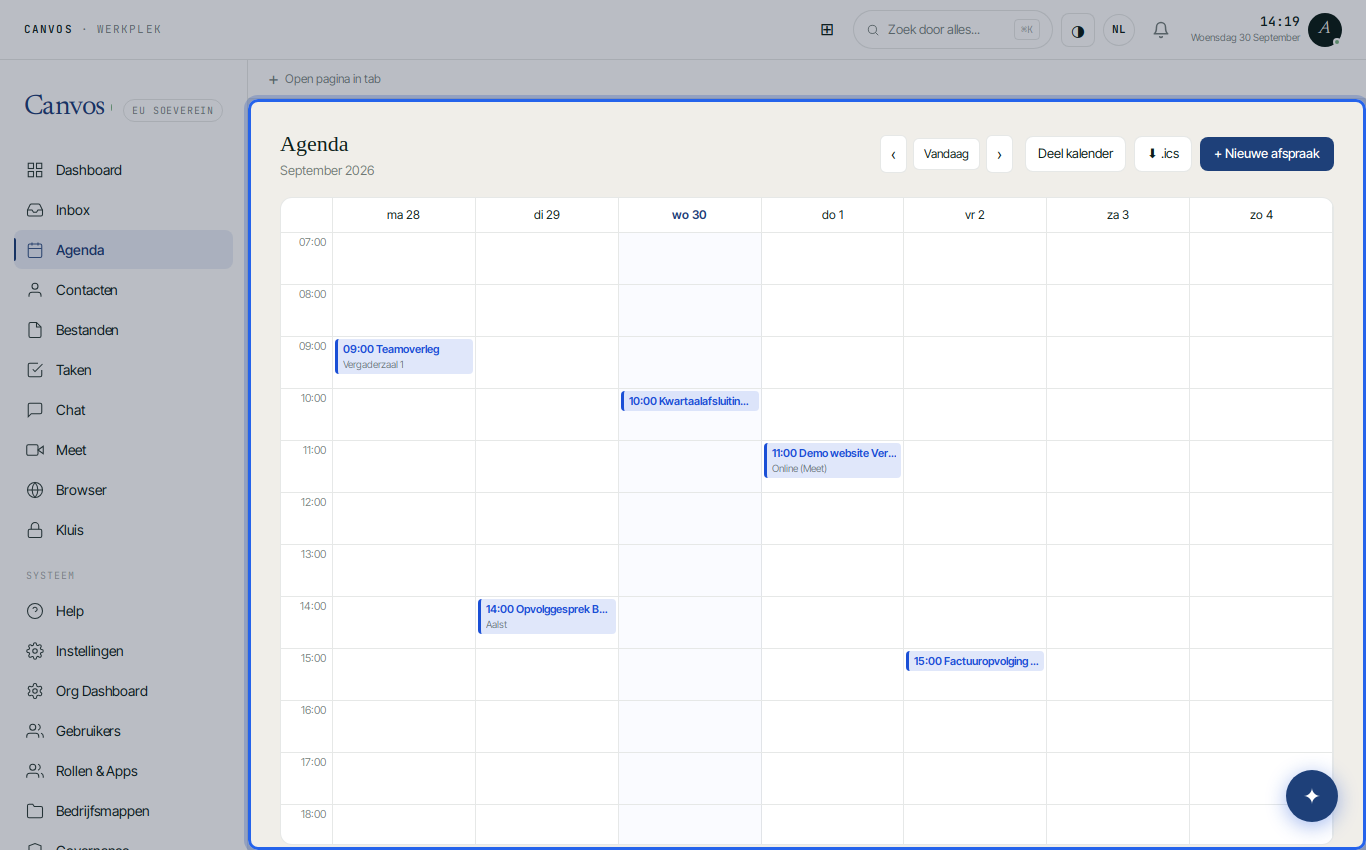 De weekweergave van de agenda