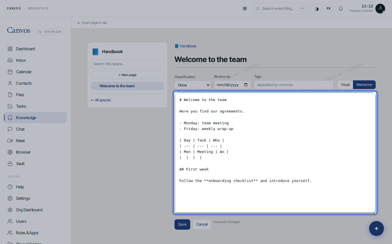 The Markdown view with the source text of the page