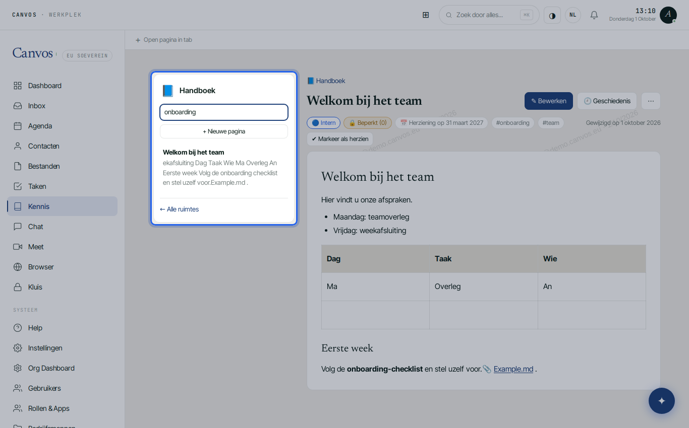 Zoeken in de ruimte met resultaten in de zijbalk