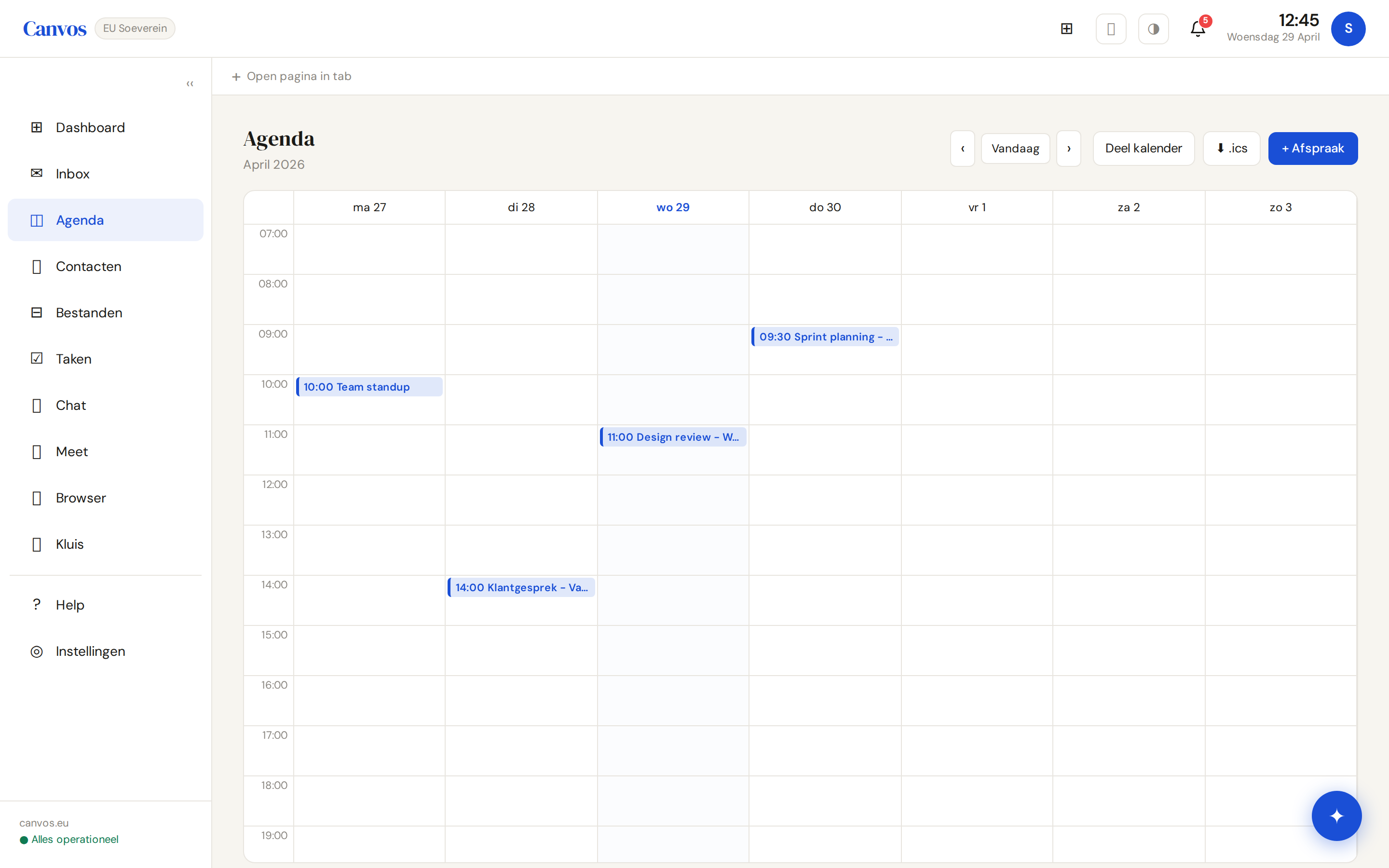 Canvos Agenda — Weekplanning